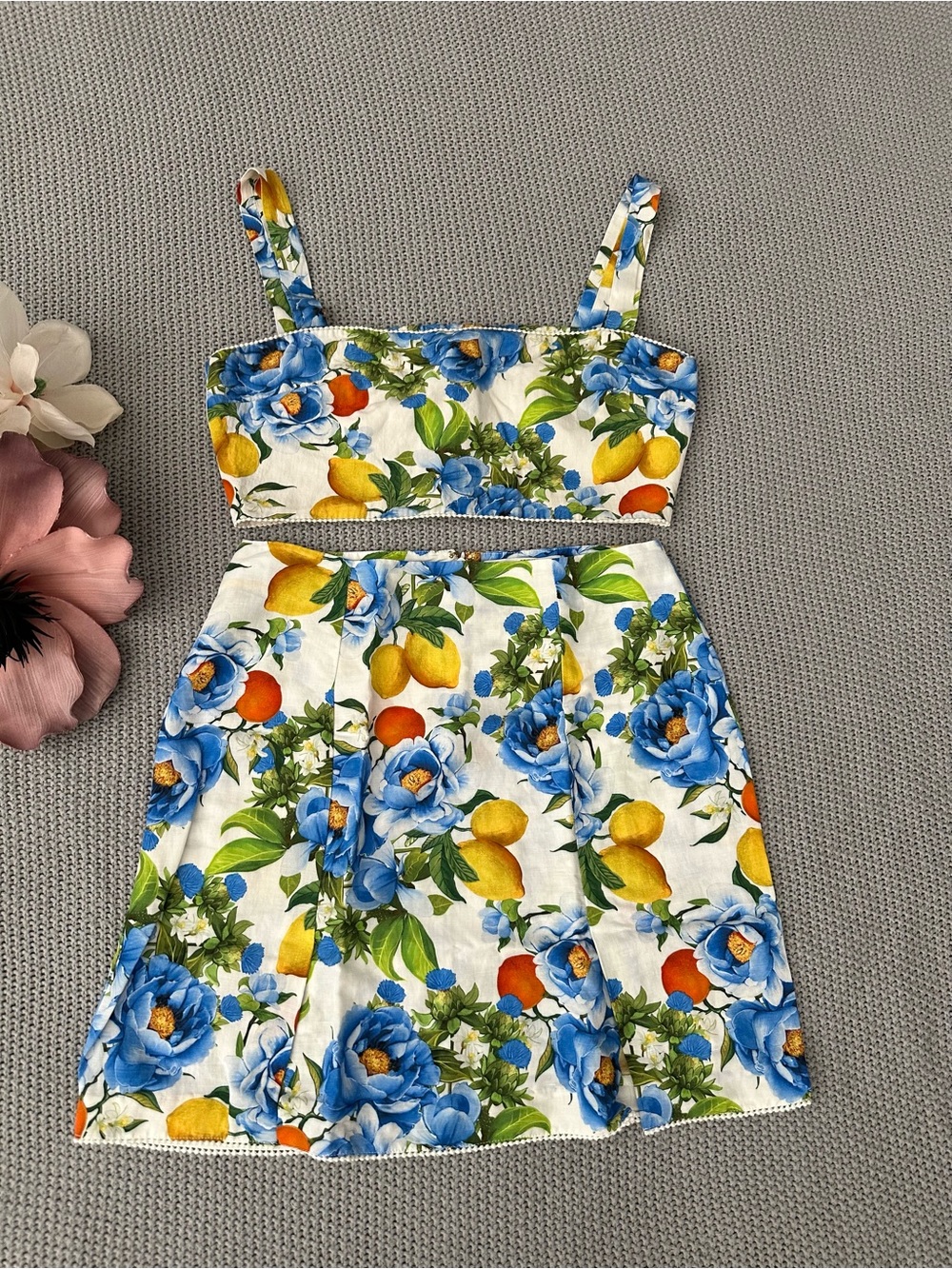 Borgo de Nor Analu Floral Lemon Top and Skirt coord set